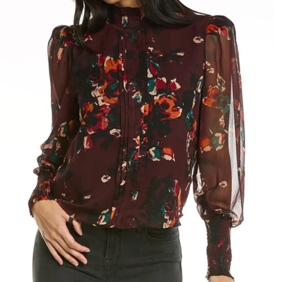 Walter Baker- Burgundy Floral Turtleneck Longsleeve Blouse - Picture 1 of 8